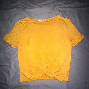Gaze Yellow Tie Front Crop T-Shirt